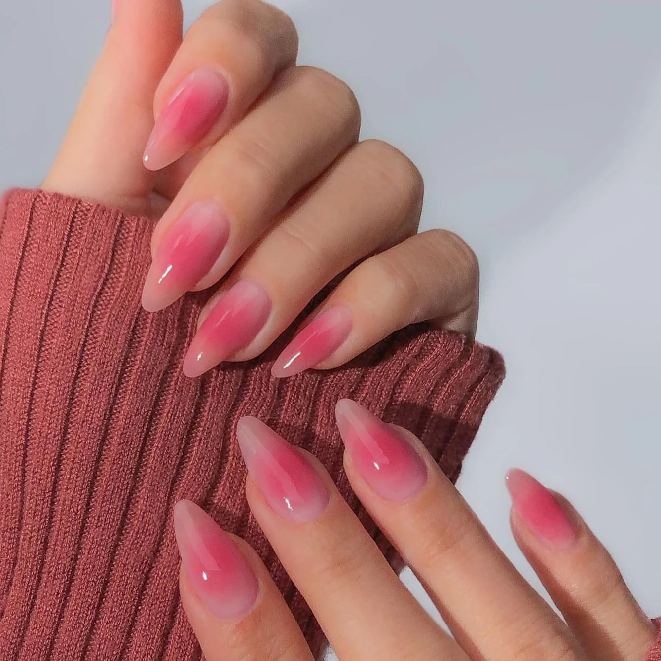 24PCS Almond Press on Nails Medium Fake Nails with Pink Bow Designs Glue on Nails Glossy Acrylic False Nails As Women Girls Fift