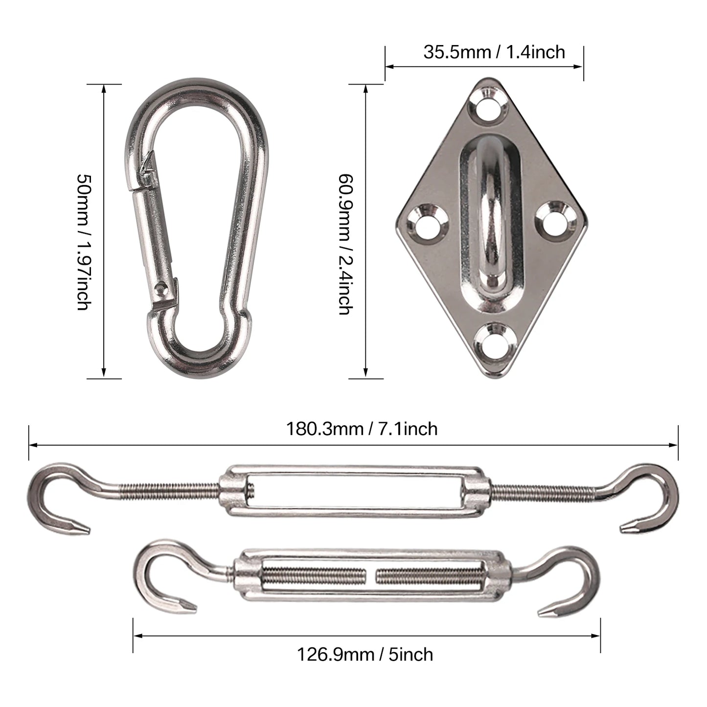 Sun Shade Sail Hardware Kit 24pcs/set 304 Stainless Steel Sunshades Canopy Installation Kit for Install Awning Accessory