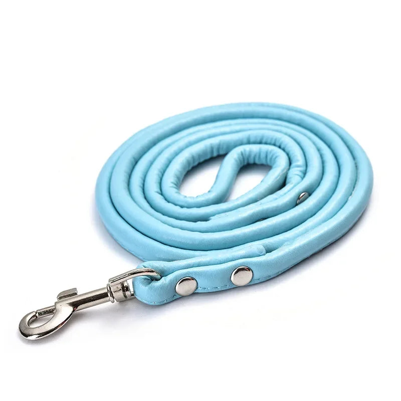 PU Leather Dog Leash Chain Leads Rope Pet Cat Traction Hook Buckle Collar Harness Running Walk Black Red Blue for Small Animal