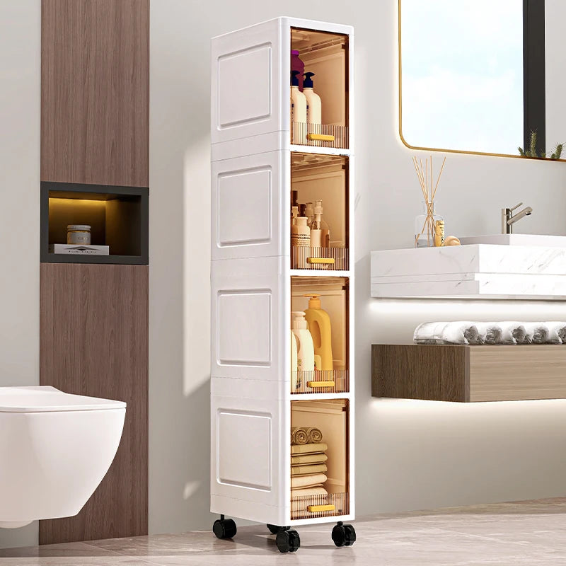 20cm Slim Storage Cabinet, 3/4/5-Tier Narrow Rolling Organizer with Wheels, Space-Saving Shelf  White Multi-Purpose Storage