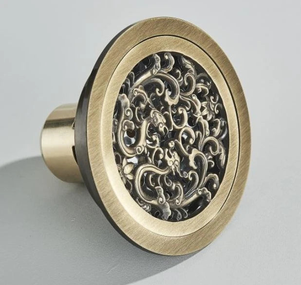 Shower Drains 10*10cm Square Bath Drains Strainer Hair Antique Brass Fish Carved Bathroom Floor Drain Waste Grate Drain