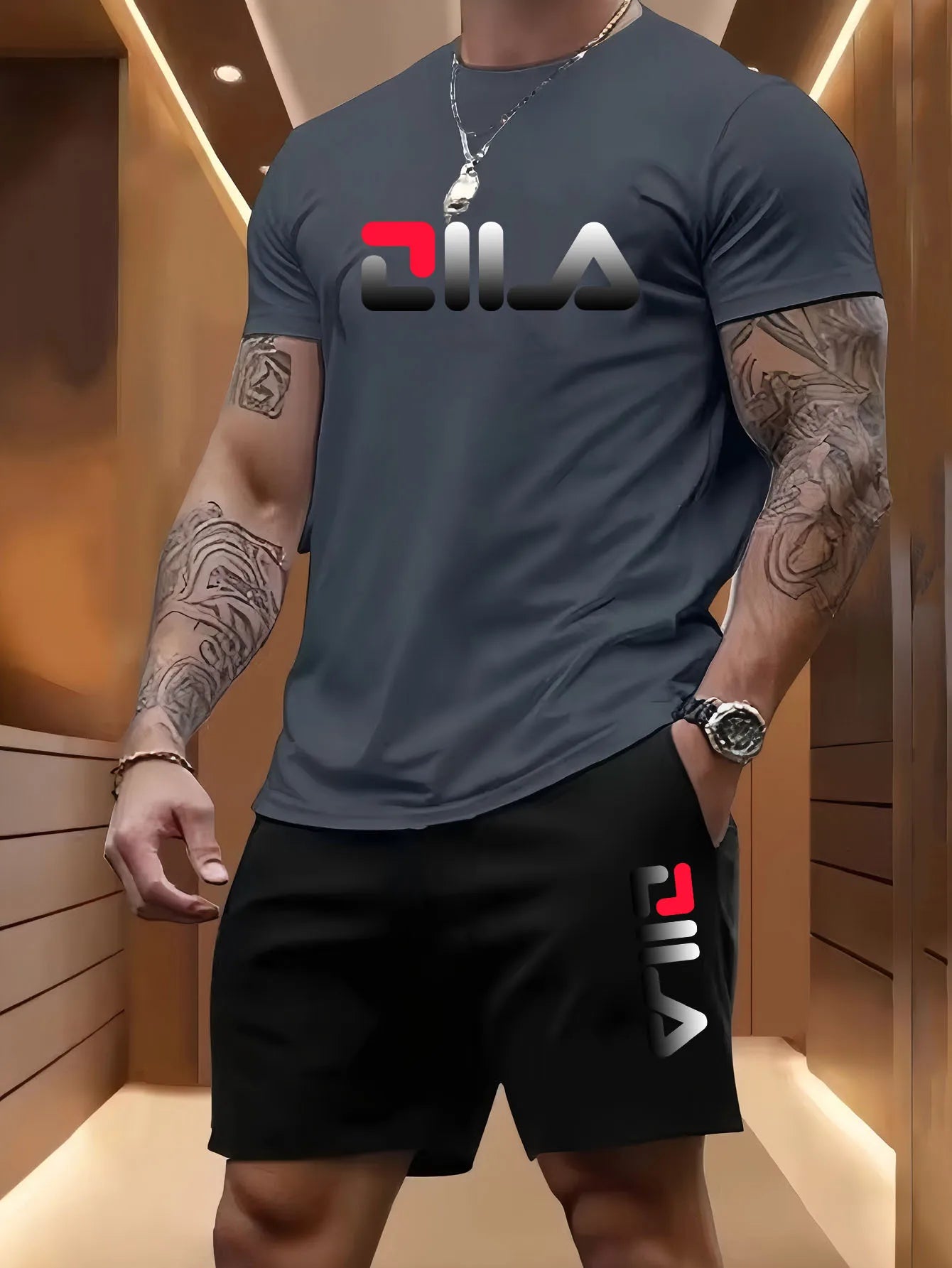 Men's Summer Beach Sports Suit Casual Outdoor Basketball Sports Comfortable Two-Piece Set with Fashion Loose T-Shirt And Shorts