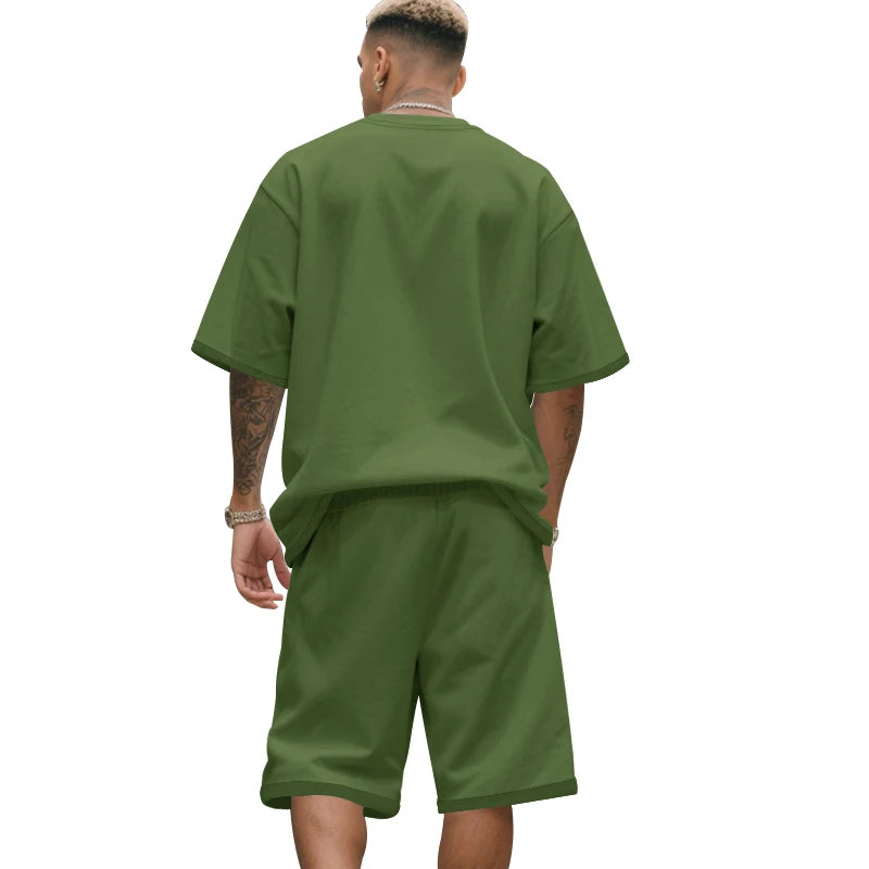 Men's two-piece clothing set, loose round-neck T-shirt and shorts set, casual sportswear, perfect for summer
