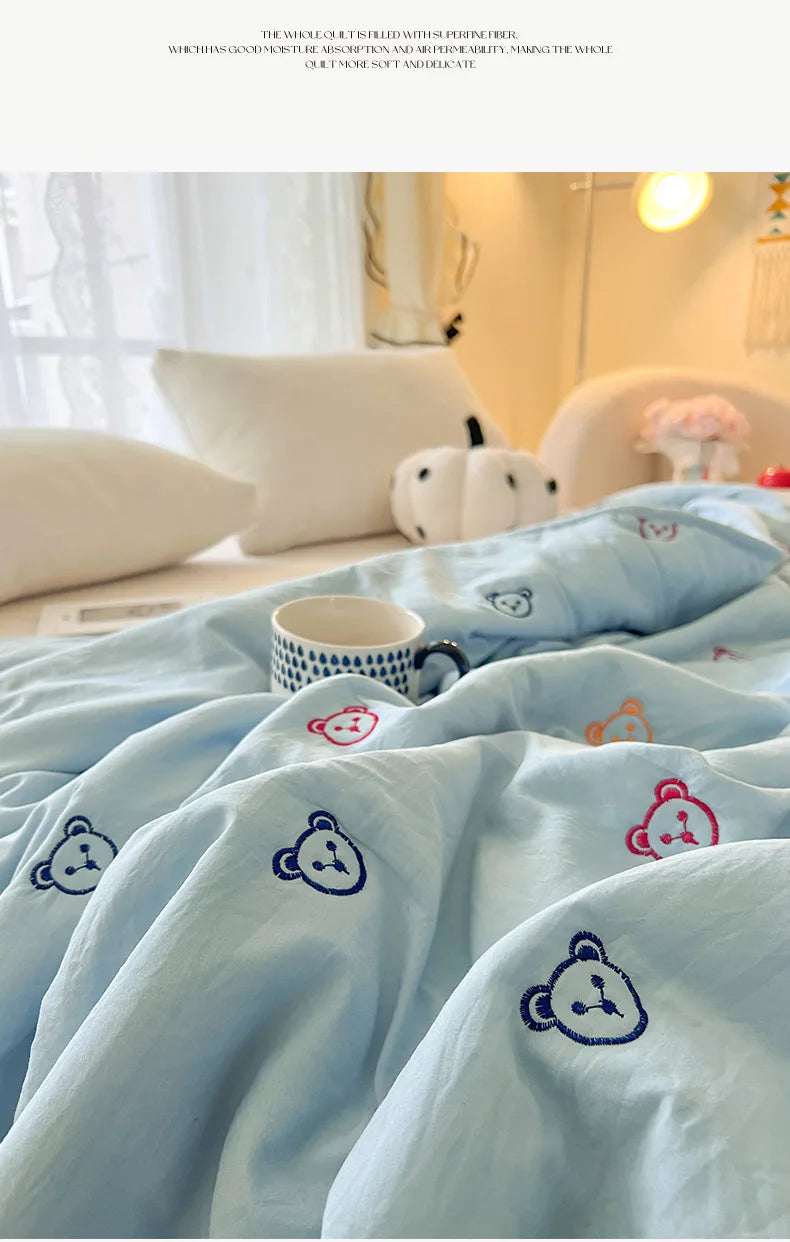 2025 New Embroidered, washed cotton, summer quilt, air-conditioned, skin friendly, breathable, machine washable bedding