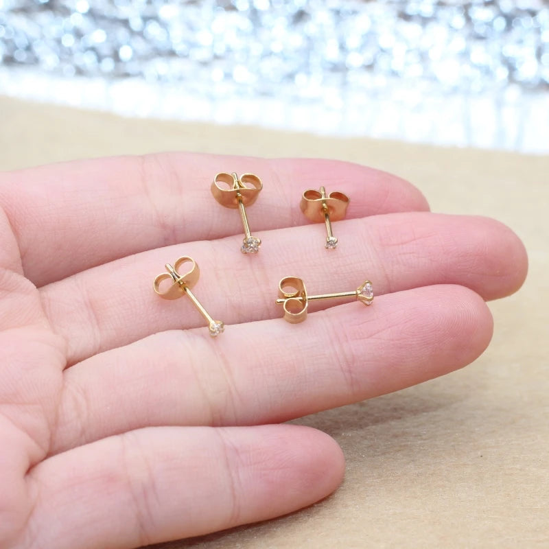 Pendientes de Botón Mini con Circonitas (2 pares)
