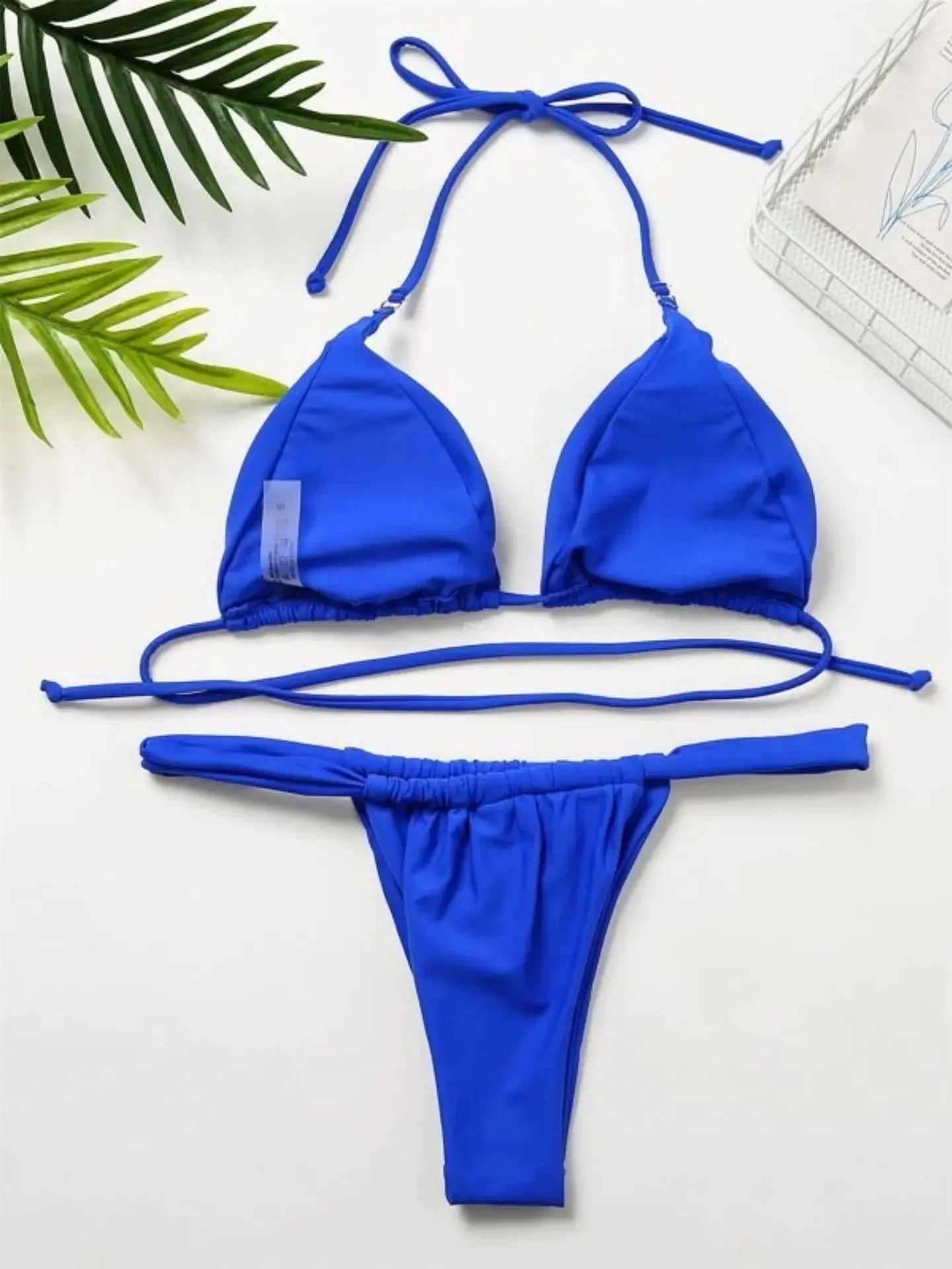 2025 Yearly Bikini Swimsuit Women's Separate Strap Pure Color Fabric Chest Pad Gathered Casual Beachwear Swimwear Set