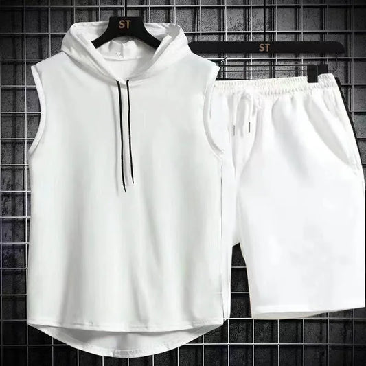 2025 summer new men's two-piece casual T-shirt and shorts set men's sports set fashionable short sleeved sports set hooded T-shi