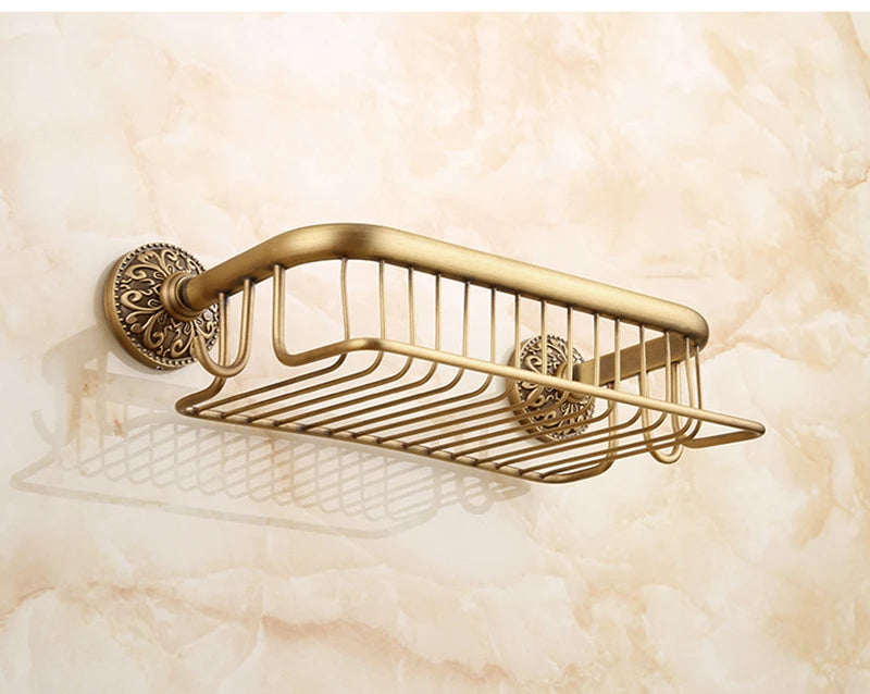 Antique Bronze Brass Wall Mounted Bathroom Soap Basket Bathroom Shower Shelf Shampoo Holder Shelves Storage Shelf Rack