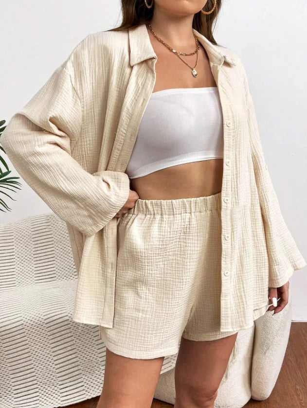 Solid Color Casual Loose Short Pants Sets For Women 2025 Elegant Summer Women's Two Pieces Suit Full Set Female Outfit Clothes