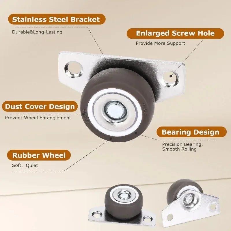 8/1PCS Mini Side Mount Caster Wheels Silent Rubber Furniture Casters Directional Cartwheels For Trolley Drawer Kitchen Cabinets