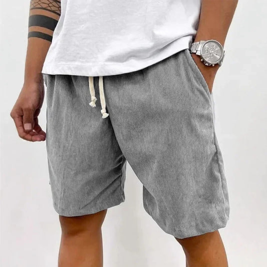 New 2025 Men's Summer Casual Drawstring Corduroy Retro Shorts Comfortable Loose Fit Plain Patterned Versatile for Daily Wear
