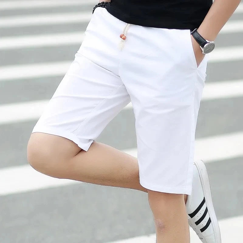 2025 NEW Cotton shorts for men in summer, thin fit, slim fit, casual, sporty, five inch mid length, youth elastic band shorts