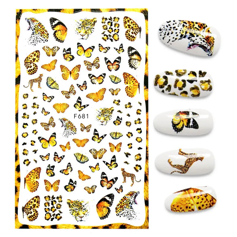 1PCS Black White Butterfly Laser Nail Stickers Y2K Nail Art Decoration Abstract Lines Bronzing Flowers Stickers For Nails