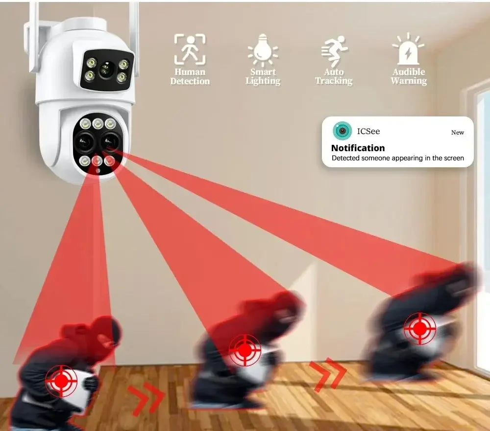 ICSEE Smart WIFI Security Camera 12MP 8K Three Lens 8X Zoom Outdoor HD Video Surveillance IP Cameras IPTV CCTV PTZ Auto Tracking