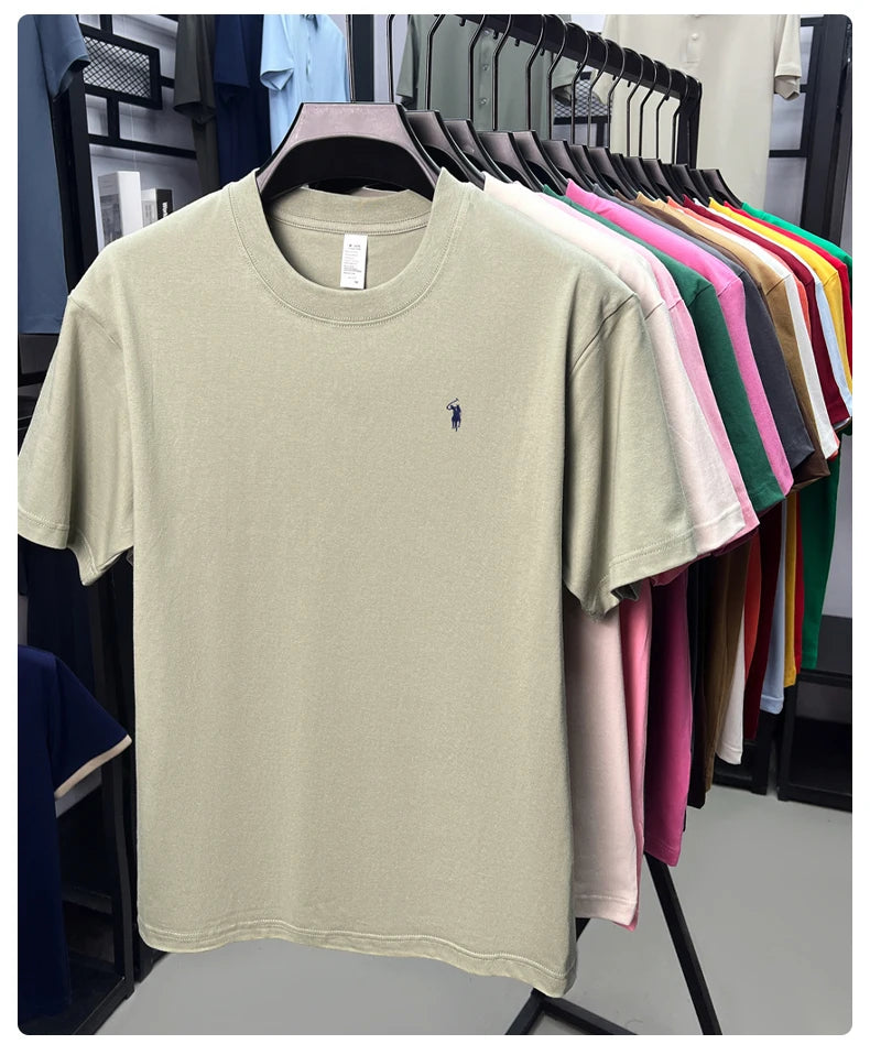 Men's Cotton Short Sleeve T-Shirt Fashionable Pony Print Summer New High-end Comfortable Casual Crew Neck Top