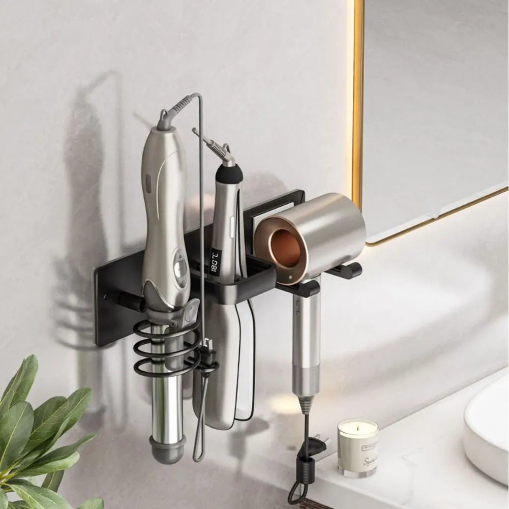 Hair Dryer Stand Electric Hair Dryer Wall Shelf With Cable Organiser Multifunctional Stable Punch-Free Hair Dryer Storage Shelf