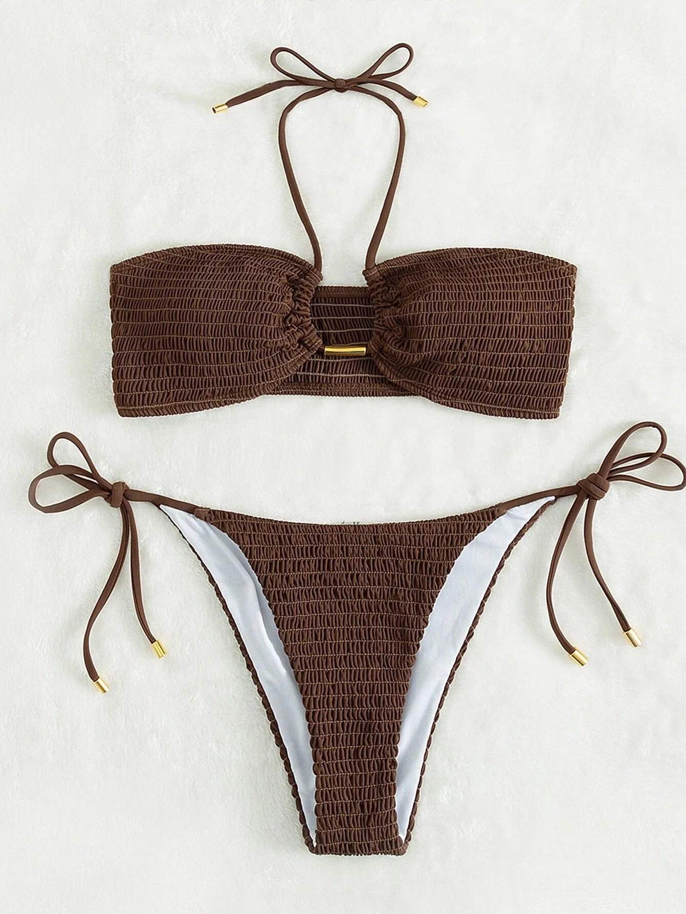Sexy Triangle Bikini 2026 Women Red Black Ribbed Push Up Micro Swimsuit Cut Out Metal Designer Bathing Suit Knot Thong Swimwear
