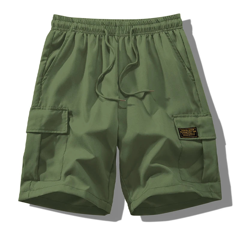 Summer Quick Dry Cargo Shorts for Men Tactical Shorts with Multi Pockets Outdoor Casual Shorts with Elastic Waistband Drawstring