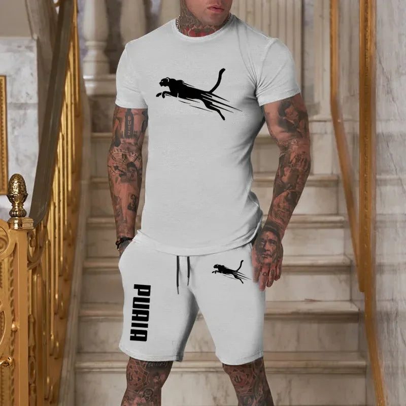 2025 Fashion and Casual Summer Outdoor Sports Set Men's Breathable T-shirt and Shorts Casual Fashion Two-piece Set
