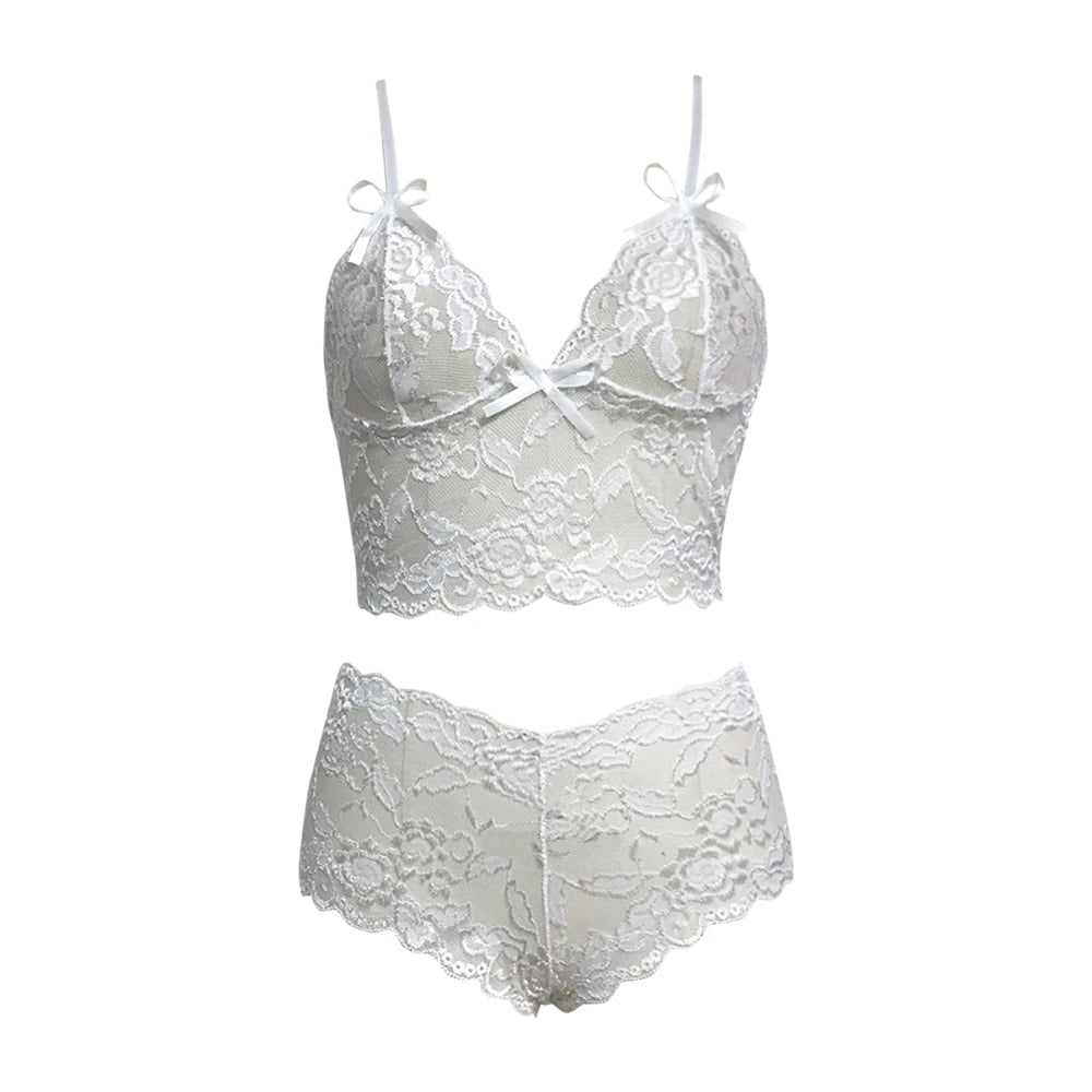 Sexy Lingerie Underwear Suits for Women Black Shorts Solid Lace White Vest Camisole Tube Top Flower Printed Womens Lingerie Set