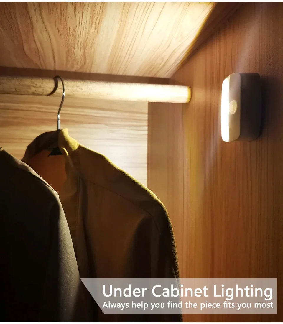 LED Night Light with Motion Sensor Cabinet Lamp Wireless Bedside Nightlight Battery Power For Bedroom Closet Stairs Lighting