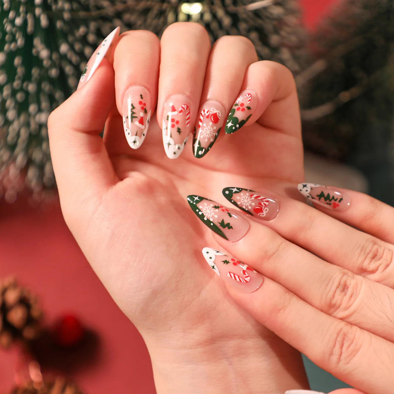 24Pcs/Set Fake Nails With Glue Full Cover Nail Tips Press On Med Nails DIY Manicure Oval Head False Nails Pink Almond Artificial