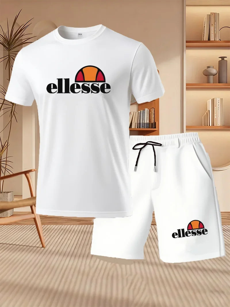 Summer New Men's Casual Fashion Outdoor Sports Men's Clothing, Printed T-shirt Casual Home Leisure 2-piece Set