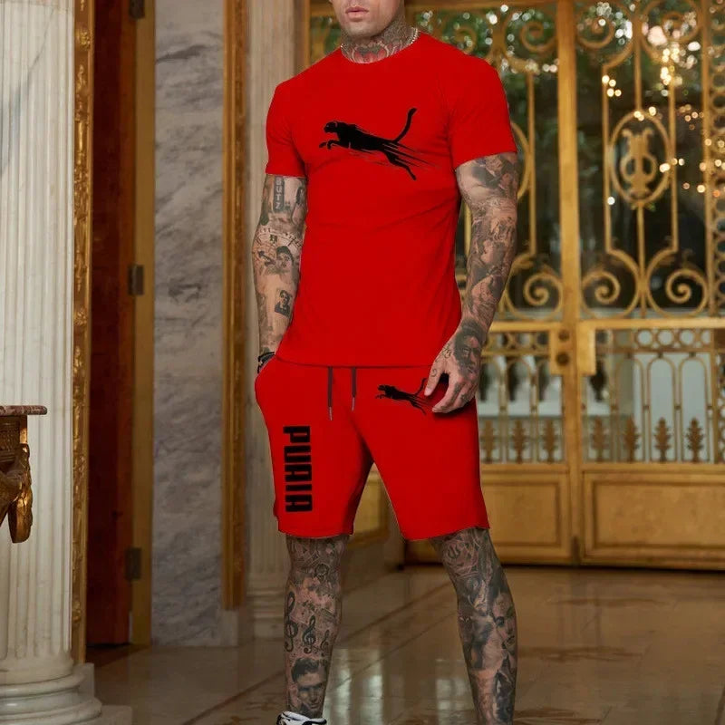 2025 Fashion and Casual Summer Outdoor Sports Set Men's Breathable T-shirt and Shorts Casual Fashion Two-piece Set