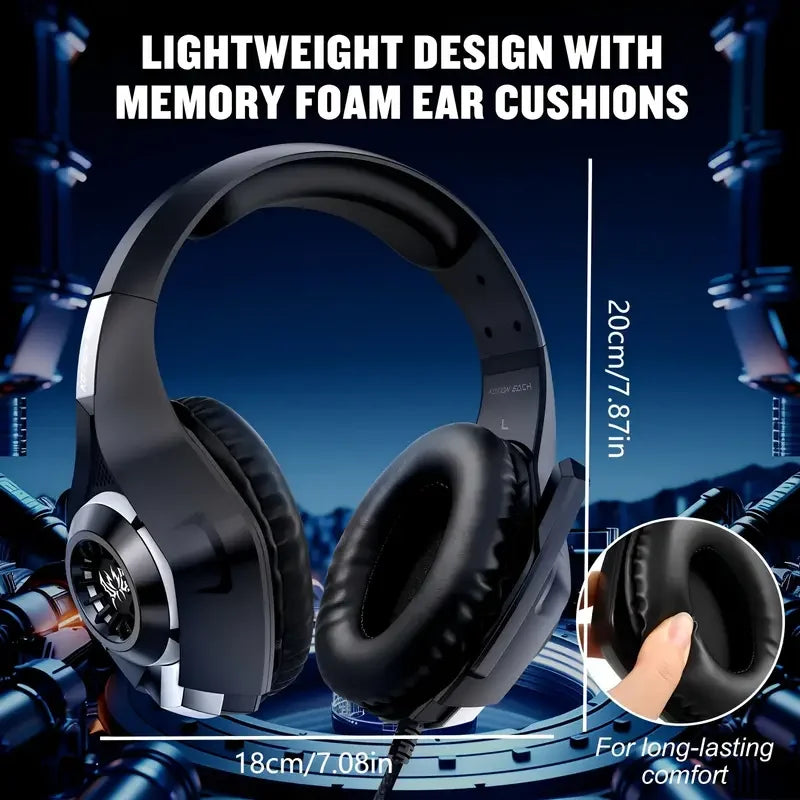 Gaming Headset for PC, PS4, PS5, Gaming Headphones with Noise Cancelling Mic RGB Light, Bass Surround, Soft Memory Earmuffs Over