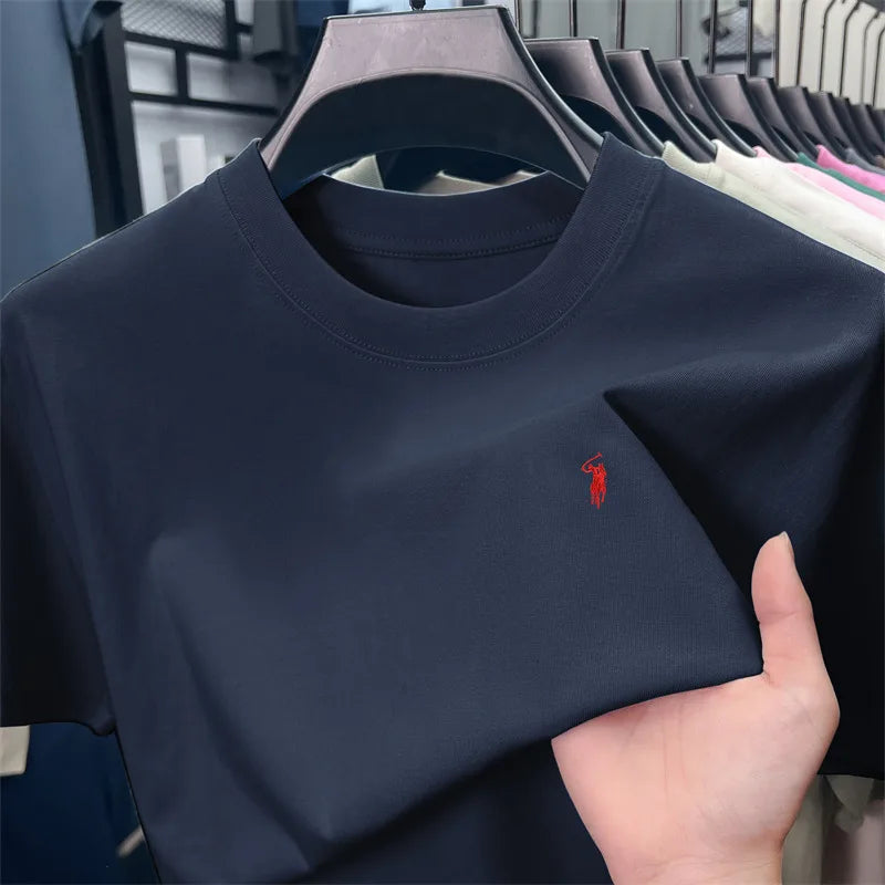 Men's Cotton Short Sleeve T-Shirt Fashionable Pony Print Summer New High-end Comfortable Casual Crew Neck Top