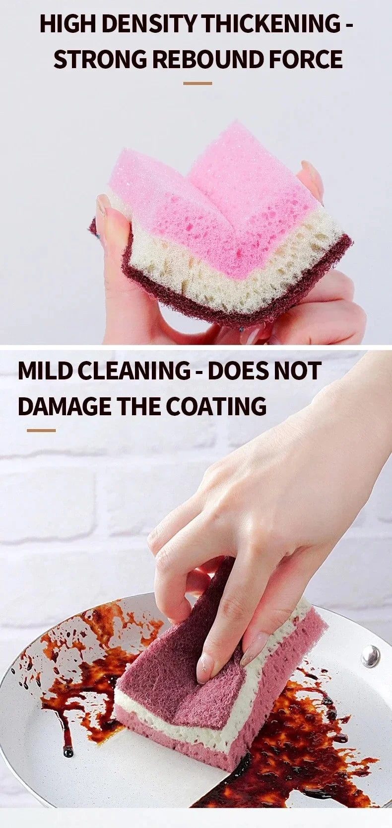 Dishwashing Cleaning Sponge High Density Strong Stain Removal Kitchen Bathroom Dish Washing Cleaning Tool 3-Color Porous Sponge