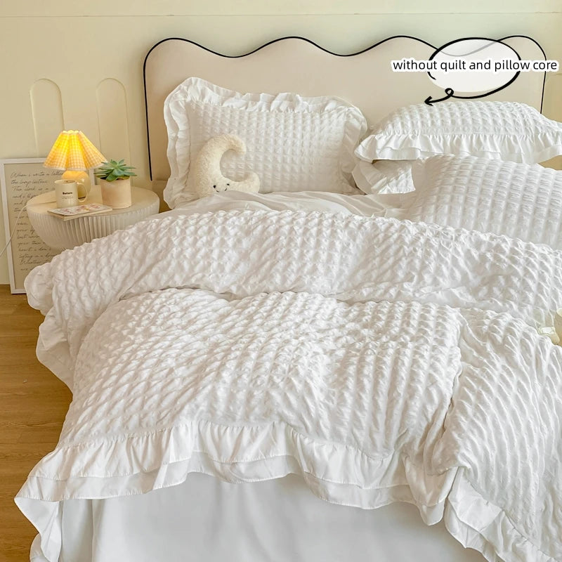 3pcs Korean lace Bedding set seersucker Duvet Cover Set (1*Duvet Cover + 2*Pillowcase, Without Core)for bedroom guest room