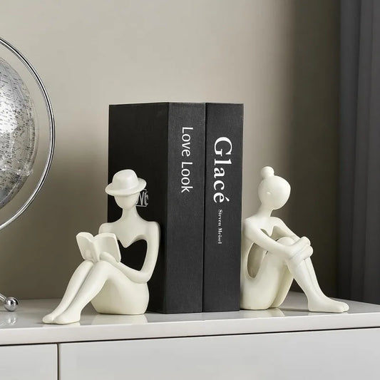 Resin Bookshelf Decoration Abstract Reading Woman Thinker Statue Ornaments Creative Art Design Home Office Bookshelf Decoration