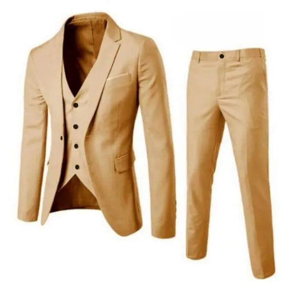 Men Three Piece Suit Sets Full Sleeve Blazers Long Pants Turn Down Collar Slim Fit Evening Wedding Formal Classic 2026 Spring