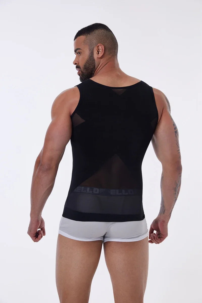 Mens Slimming Body Shaper Vest Gynecomastia Compression Shirts Tummy Control Sleeveless Undershirts Criss Cross Mesh Underwear