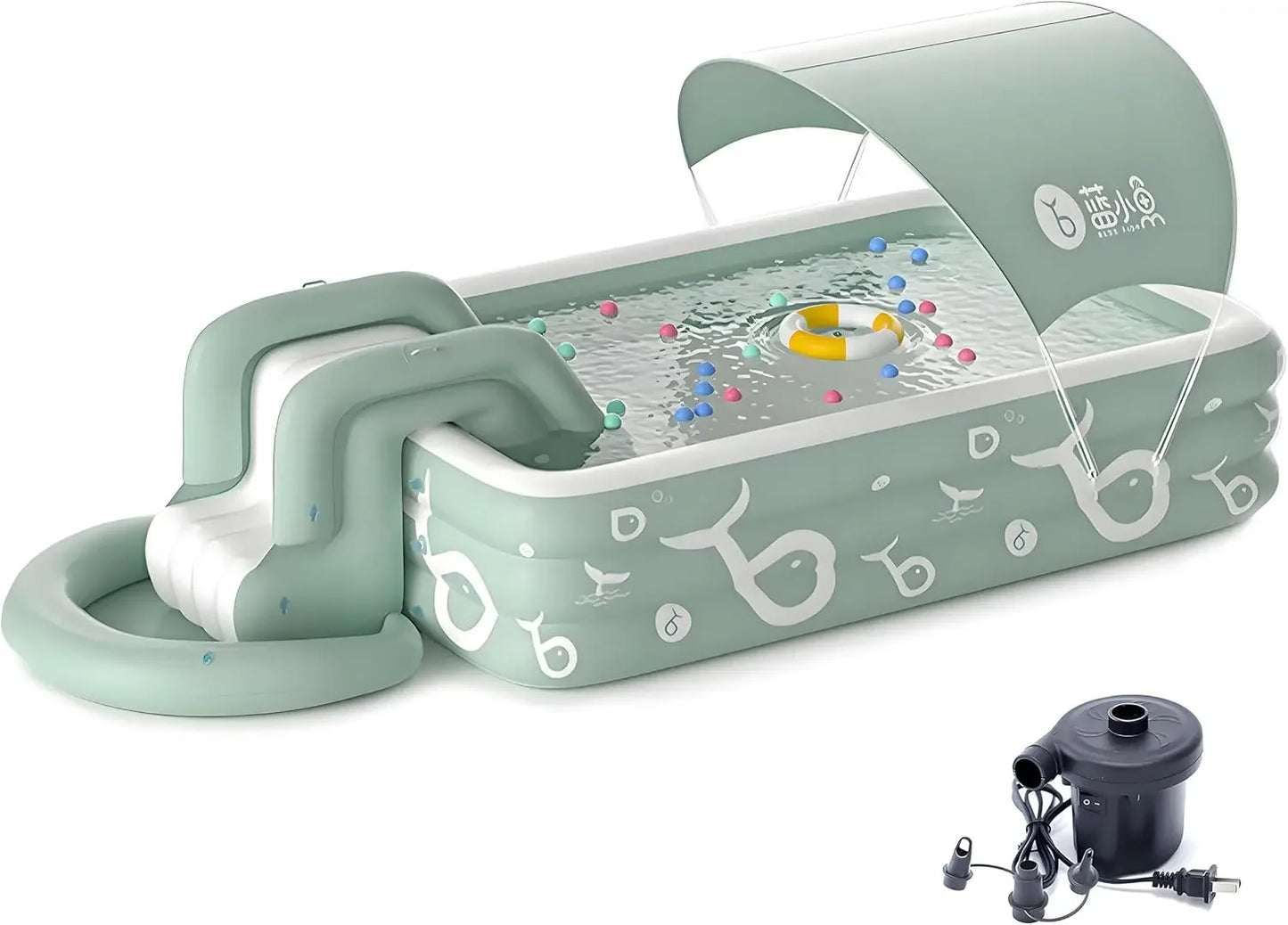 Inflatable Pool with Canopy and Slide,Large Inflatable Swimming Pool for Persons,Family Pool for Backyard, Outdoor