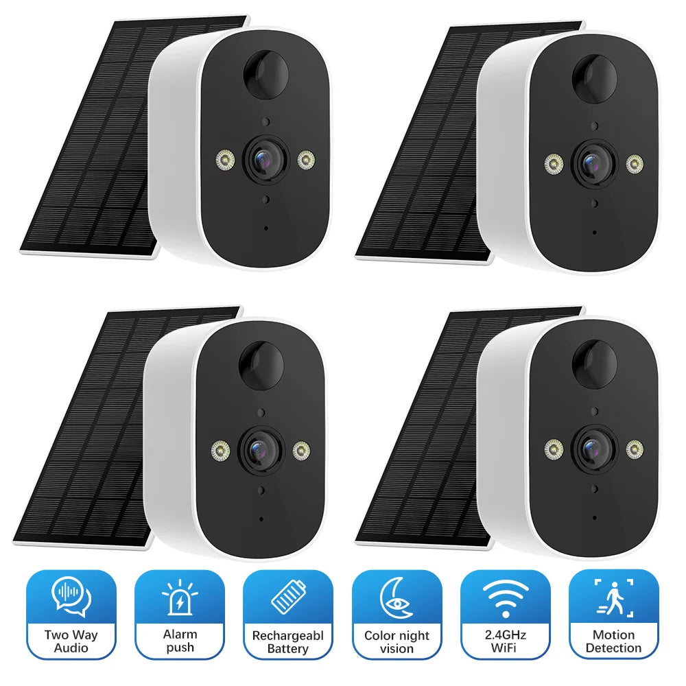 Solar Security Camera Wireless Outdoor 3MP Home Surveillance IP65 Waterproof Color Night Vision Two Way Audio Human Detection