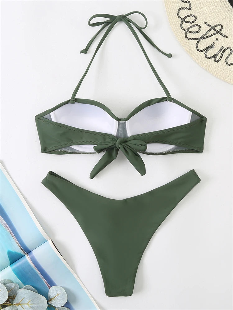 Bikini Swimsuit Women Swimwear 2026 New Solid Push Up Bikinis Set High Waist Thong Bathing Suit Two Pieces Swimming Suits Female