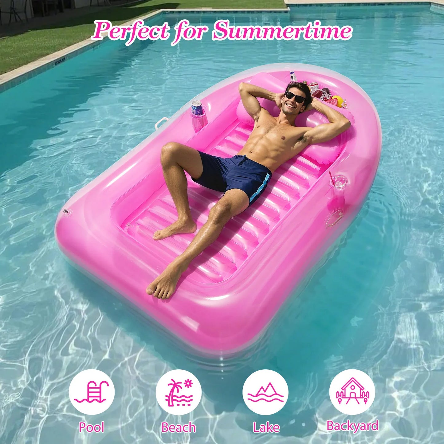 MoKo Inflatable Tanning Pool Lounge Float Pool Floats Adult Boat with Ice Bar and Cup Holders Large Suntan Tub Raft Floaties