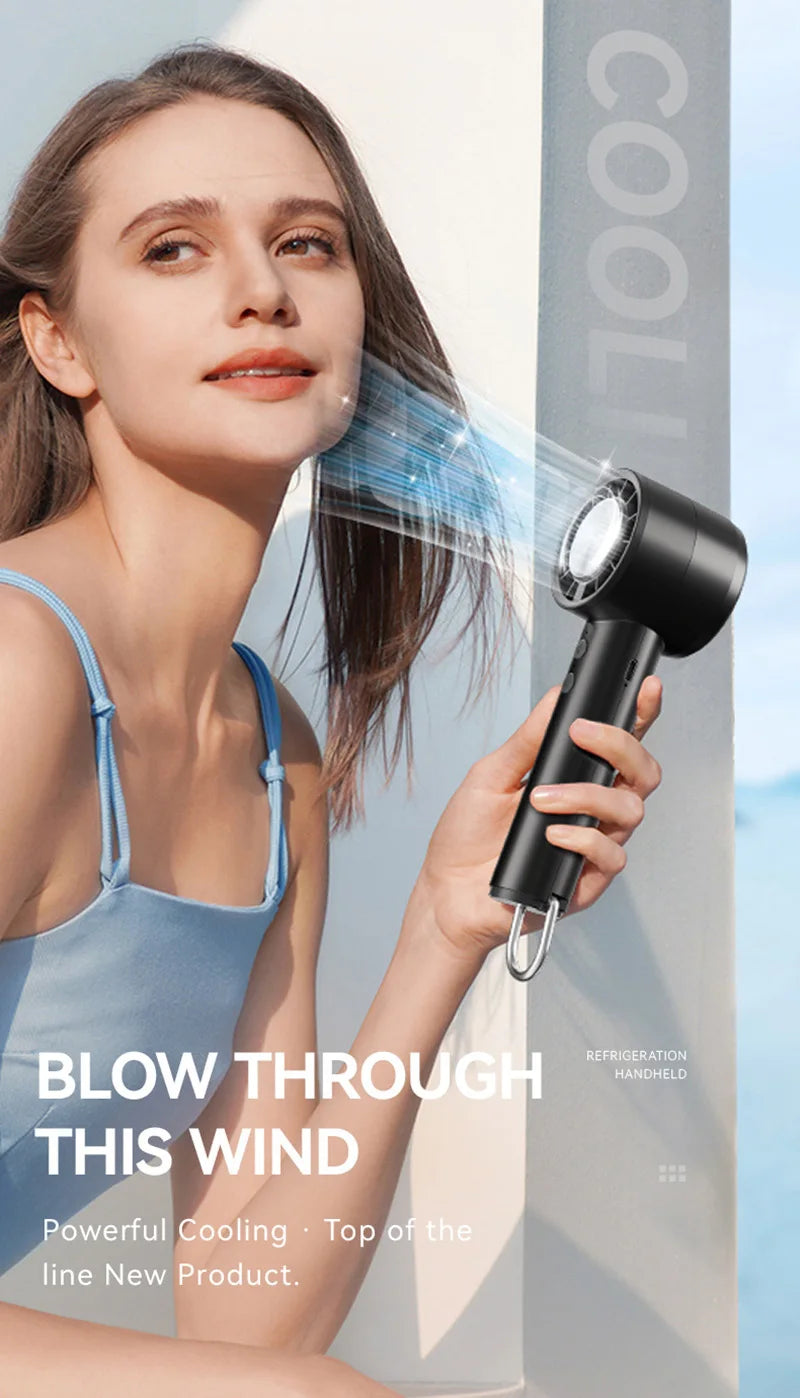 Small Fan Refrigeration Air Conditioner Portable Silent High-speed Led Display High Wind Power USB Charging Fan Handheld