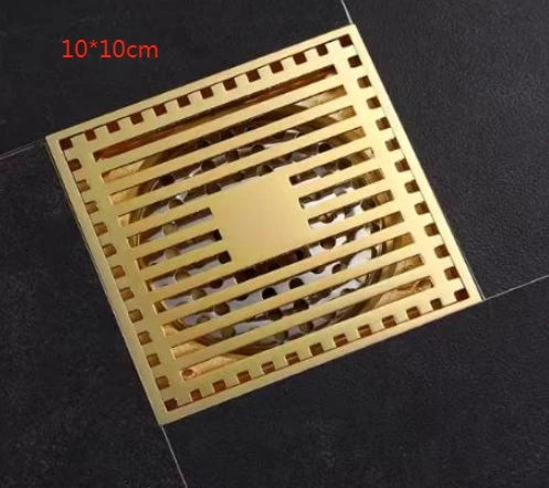 Shower Drains 10*10cm Square Bath Drains Strainer Hair Antique Brass Fish Carved Bathroom Floor Drain Waste Grate Drain