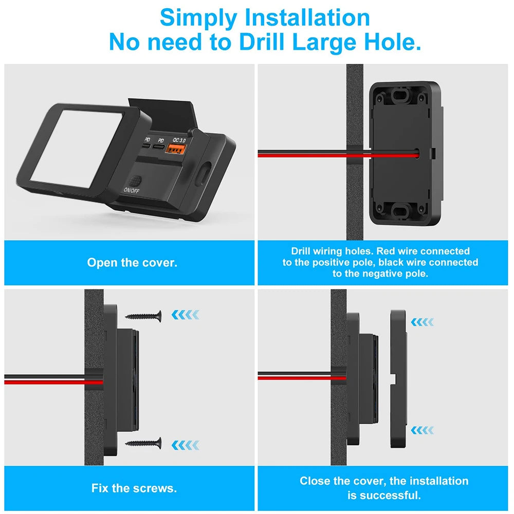 New 4 Ports Car Charger Socket Panel 12V/24V RV USB Outlet Dual QC3.0 PD Fast Charging Socket Accessories for Car Bus RV Truck