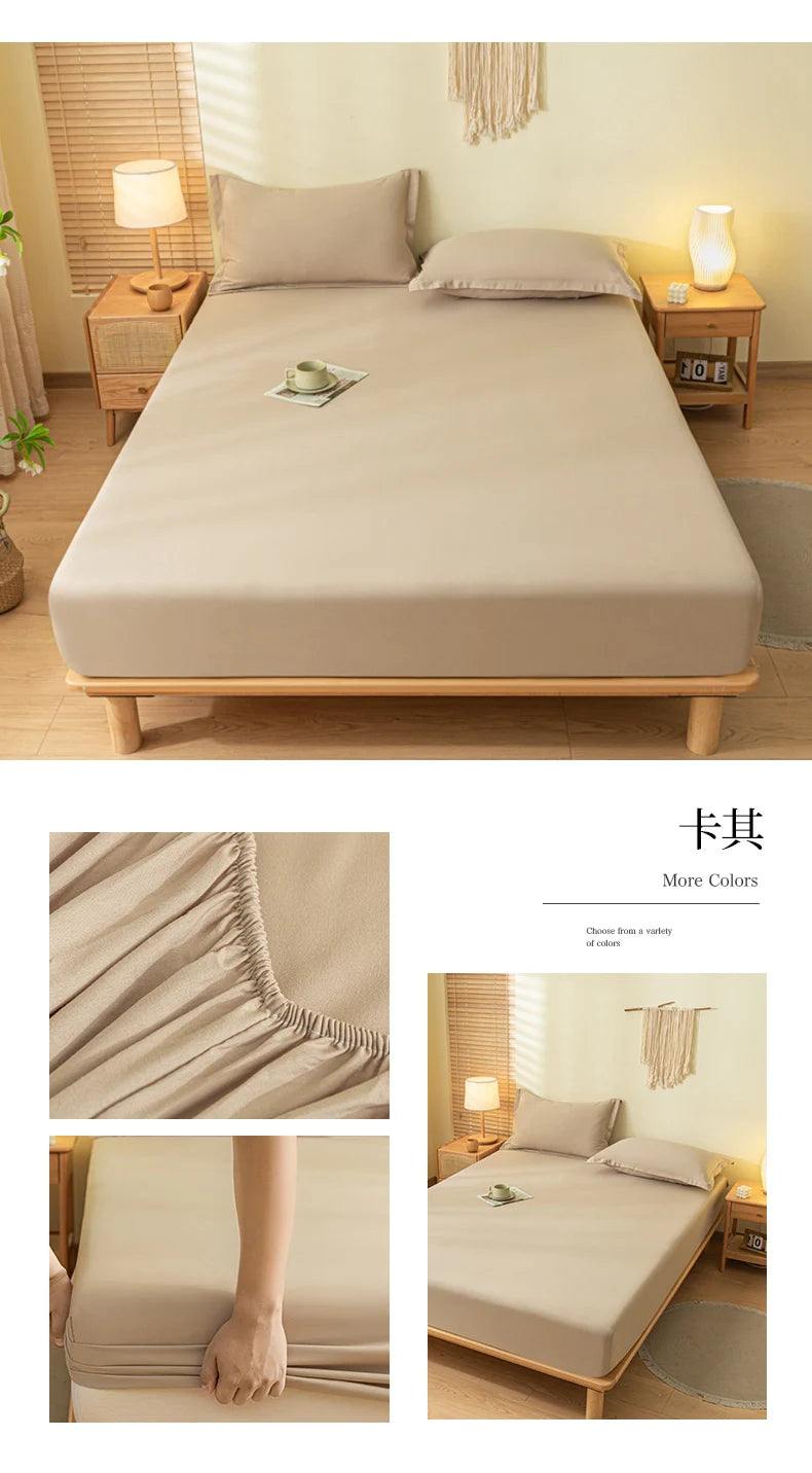 1pc Skin-friendly Bed Cover with Elastic Band Solid Color Brushed Bed Sheet Single/Queen/King Fitted Bedsheet(without pillowcase