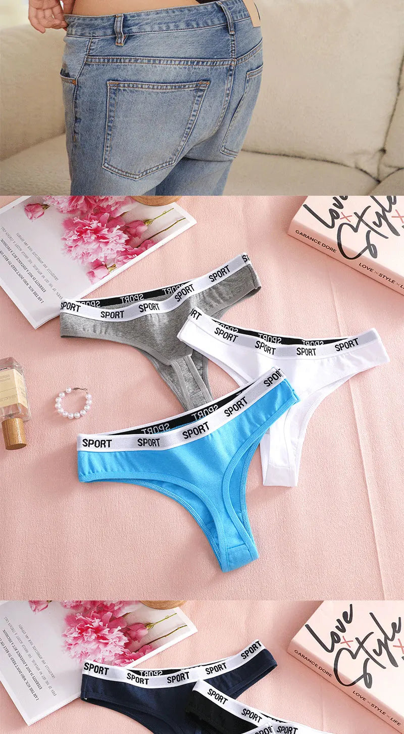 FINETOO 4PCS/Set Women Sexy Cotton Thongs For Women Sport Brand String Underwear Female Soft Coton Tangas Woman Thong Tanga