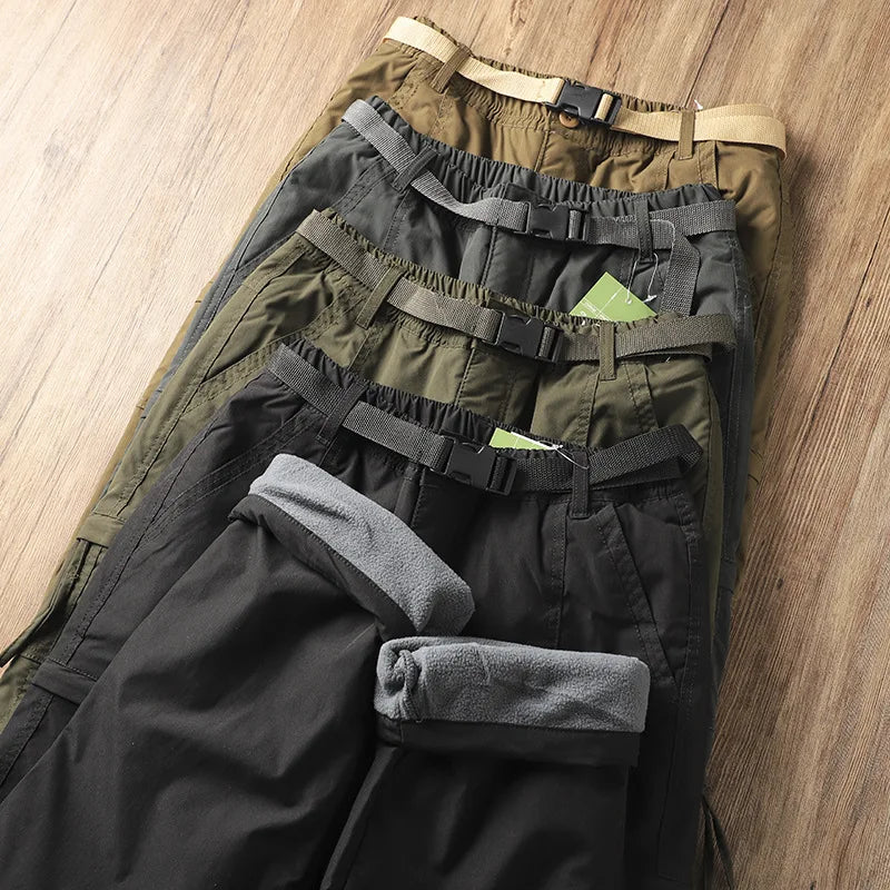 Outdoor Workwear Pants Men's Loose Fleece Lined Thick Soft  Hiking Pants Windproof Waterproof Polyester Fiber Straight Leg