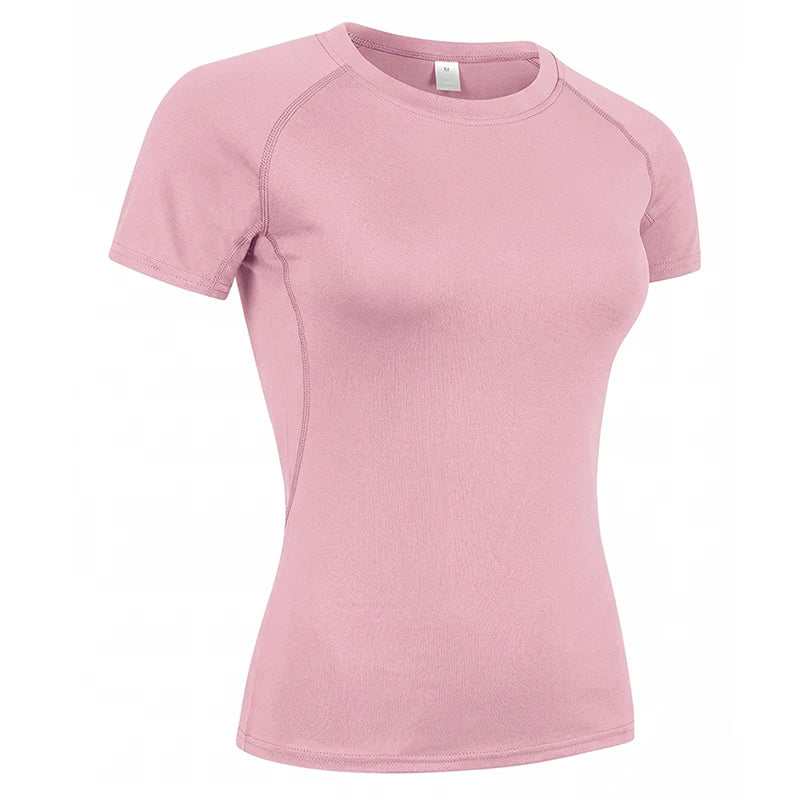 Women's Compression Shirt Short Sleeve Athletic Yoga Running T-Shirt Summer Gym Workout Quick Dry Stretchy Tees Tops Baselayer
