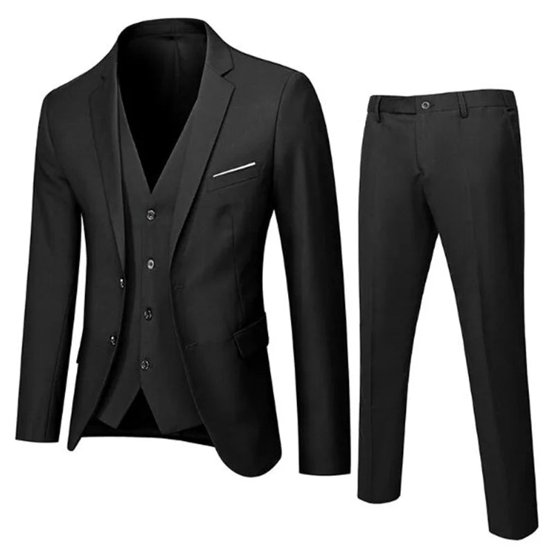 Men Three Piece Suit Sets Full Sleeve Blazers Long Pants Turn Down Collar Slim Fit Evening Wedding Formal Classic 2026 Spring