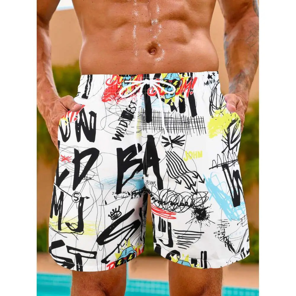 Men's beach shorts with mesh lining swimsuit 3D plant beach shorts men's swimming shorts 2024 quick drying cool ice shorts