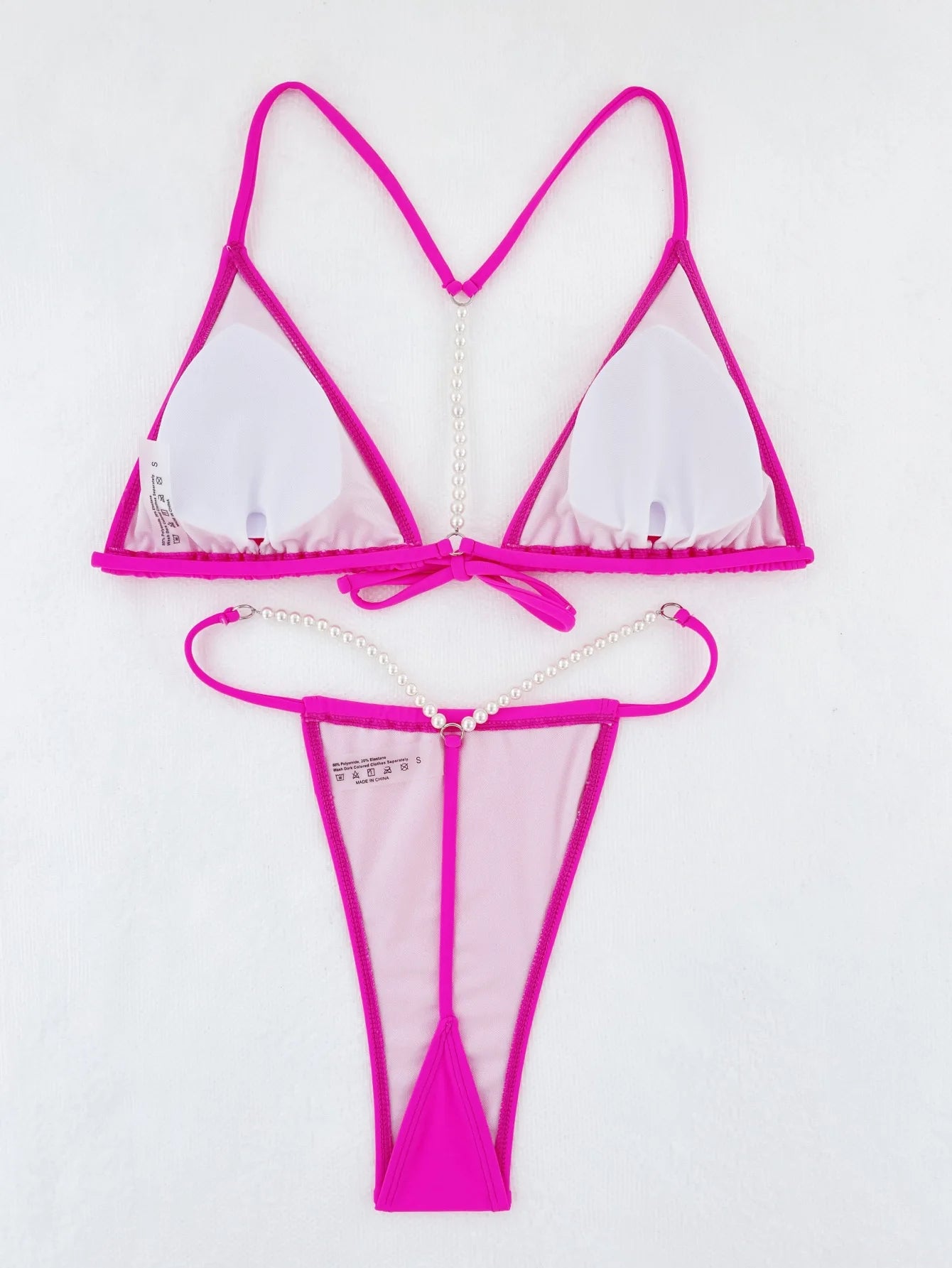 Sexy Pearls Thong Bikini Set Women Black White Front Bow Push Up Backless Micro Swimsuit 2026 Bathing Suit Cut Out Swimwear