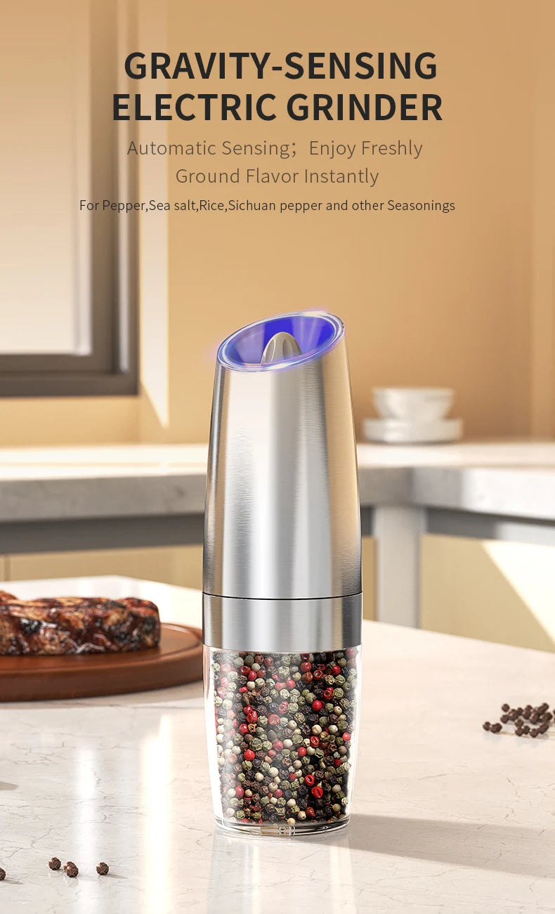Electric Automatic Salt and Pepper Grinder Set Gravity-sensing Grindering Set Spice Mill Adjustable Spices Grinder Kitchen Tools